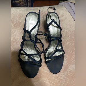 women’s blue laced heels